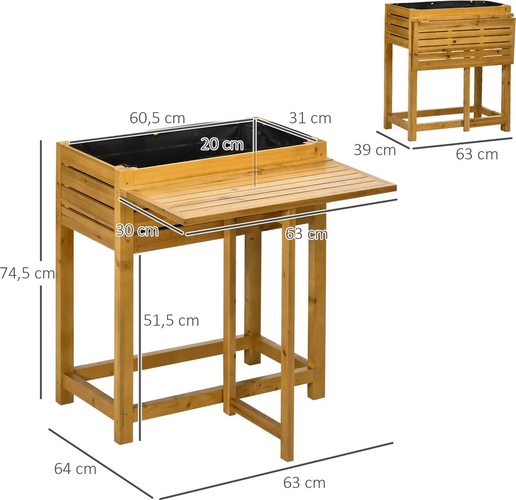 Outsunny podniesione łóżko kwiat pole łóżko ziołowe ze składanym blatem do ogrodu