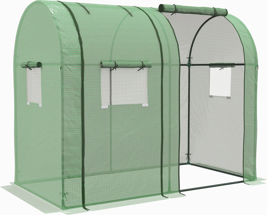 Mini tunel cieplarniany Outsunny, tunel dla roślin, z 2 strefami do uprawy, rolowane drzwi, 185 x 94 x 150 cm, Zielony