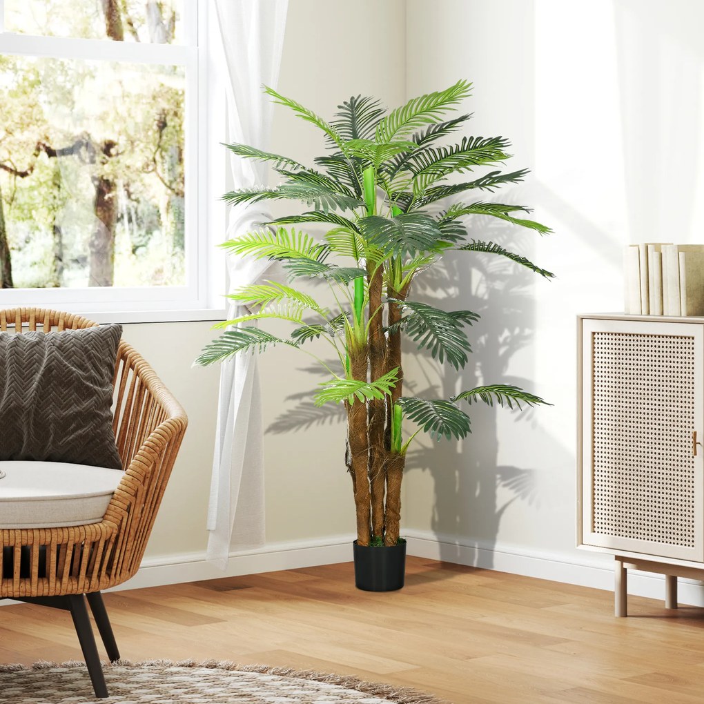 HOMCOM Sztuczna Palma, 1,6 m, Realistyczne Gałęzie, Dekoracyjna Roślina, Plastik, z Donicą, Brązowy+Zielony