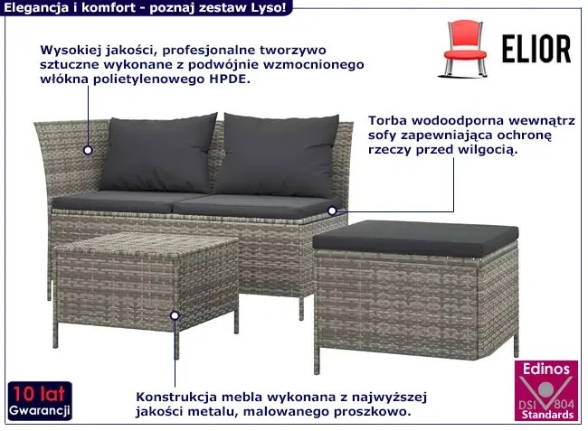 Meble z szarego technorattanu do ogrodu - Rulo