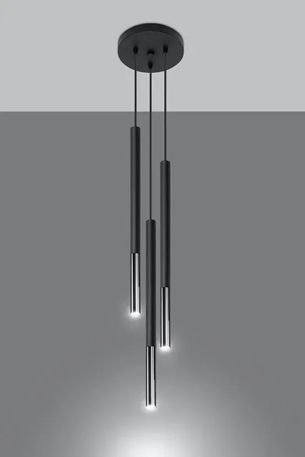 Czarna chromowana potrójna lampa wisząca tuba - EX721 L3-A55