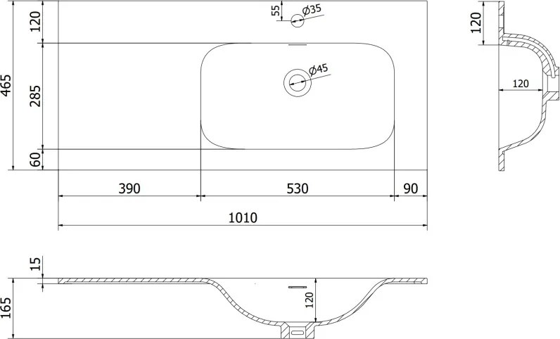 Mexen Rivel szafka łazienkowa 100 cm z umywalką Vela prawą, 1S, 1D, ryflowana, biała mat - 91A23-10047-3-BBFF01-W23P01