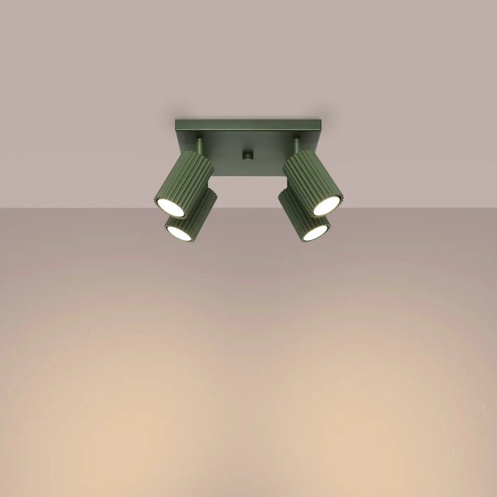 Plafon czteropunktowy KARBON 4 zielony oliwkowy kwadratowy SOLLUX LIGHTING