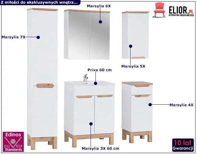 Zestaw mebli łazienkowych z koszem Dixi 3Q 60 cm - Biały połysk