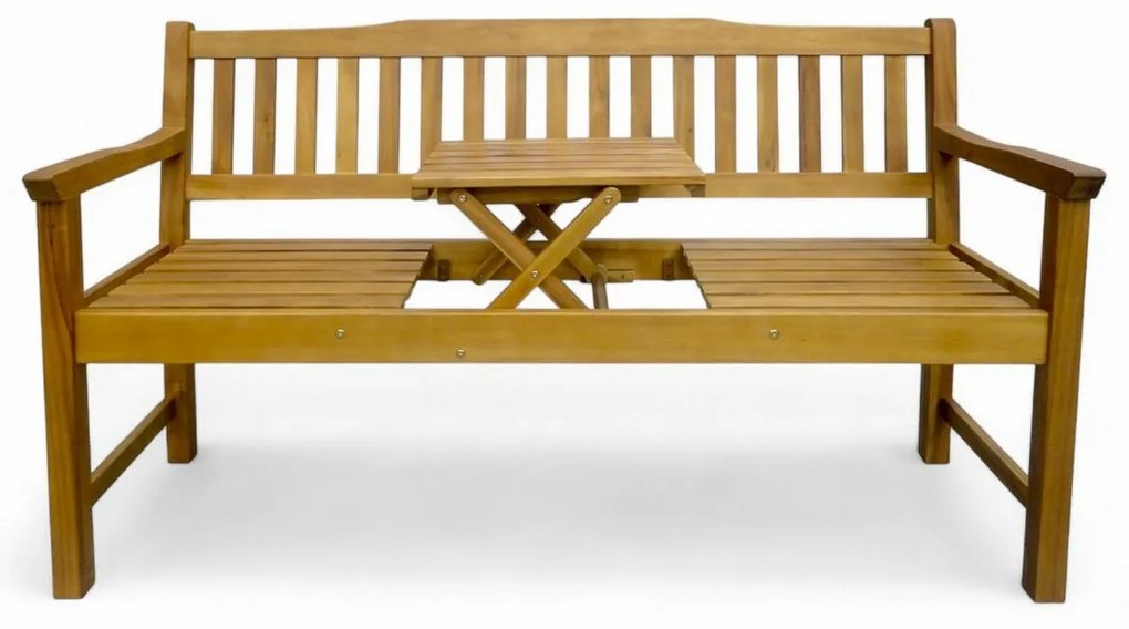 Drewniana ławka ze stolikiem Eva, 150 x 60 x 88 cm