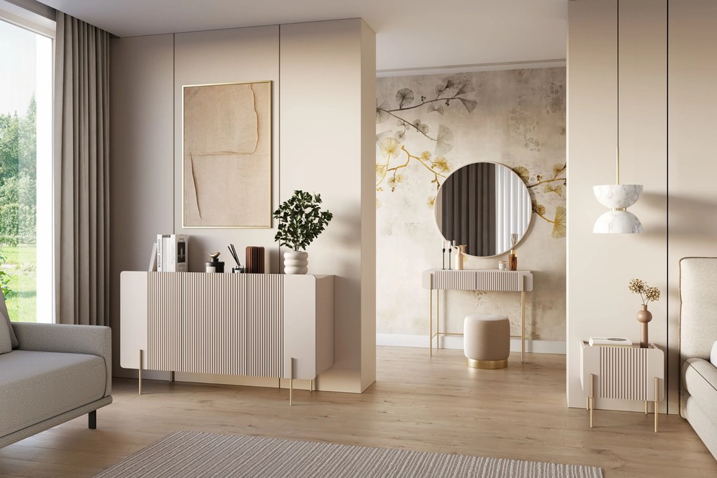 Komoda Malmi 150 cm trzydrzwiowa - kaszmir / złote nóżki