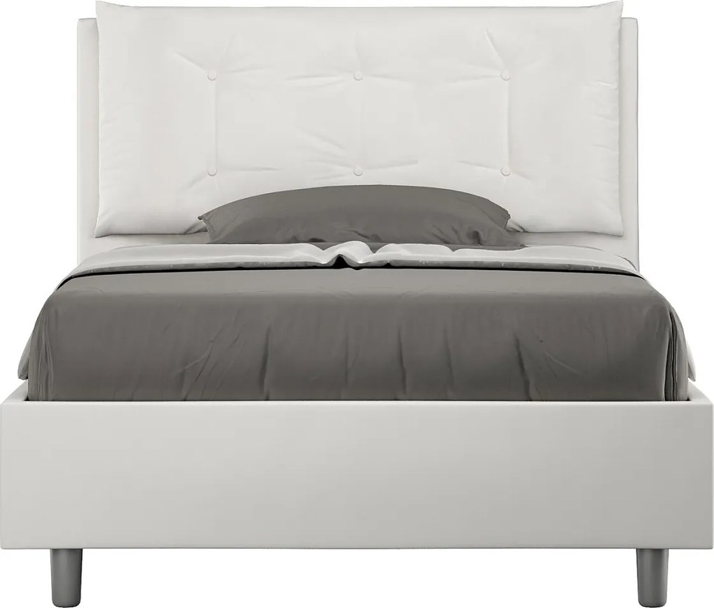 Łóżko wyposażone w stelaż z listwami tapicerowane 120x210 sztucznej skóry biały Annalisa Large