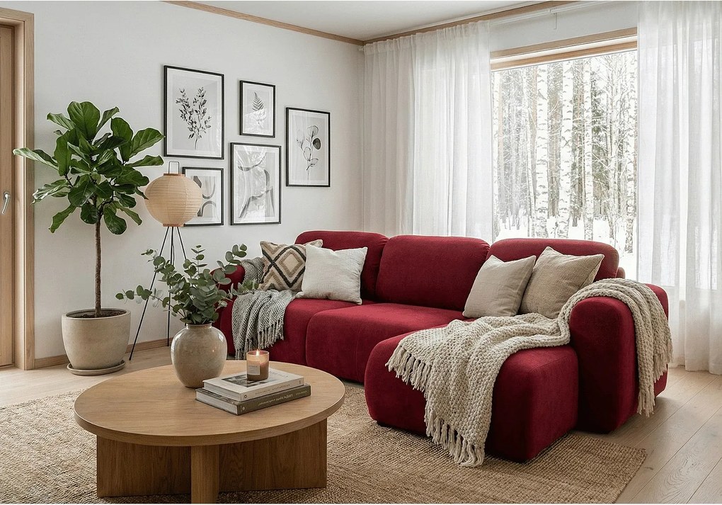 Stylowy narożnik rozkładany prawostronny BINGO L 245x148x87 cm w tkaninie Kronos 2 bordowej