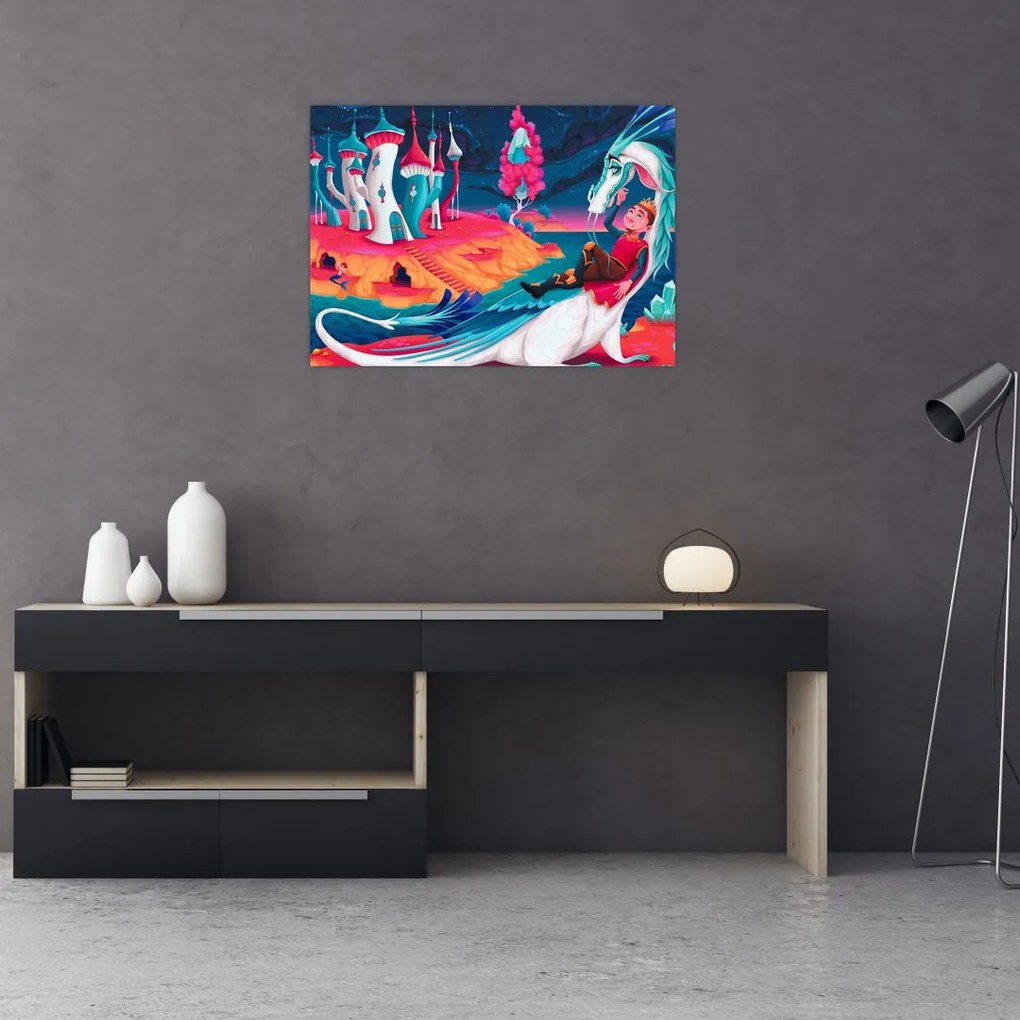 Obraz na szkle - Książę i smocza księżniczka (70x50 cm)