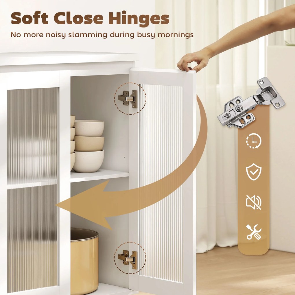 HOMCOM Szafka bufetowa, komoda z 4 szufladami, 2 przeszklone drzwi, nowoczesny design, MDF, biały