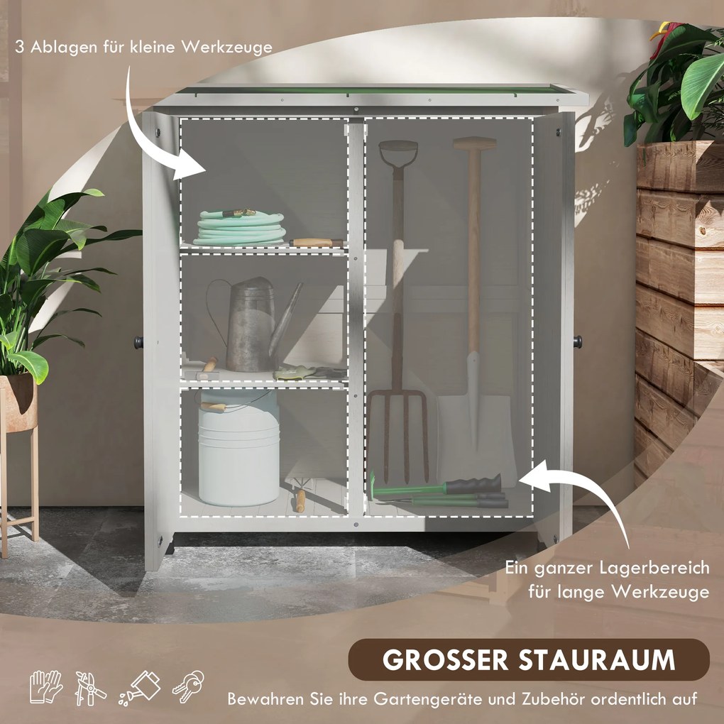 Outsunny Szafka na Narzędzia z Drewna z 2 Drzwiami, Szopa z Dachem z Asfaltu, 110 x 55 x 117 cm, Jasnoszary