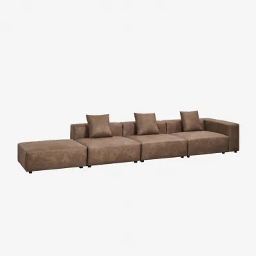 3-częściowa Modułowa Sofa Narożna Prawostronna Z Wysokim Podłokietnikiem I Pufą ↔︎450 Cm Bruna Zamsz W Kolorze Brązowej Kawy - Sklum