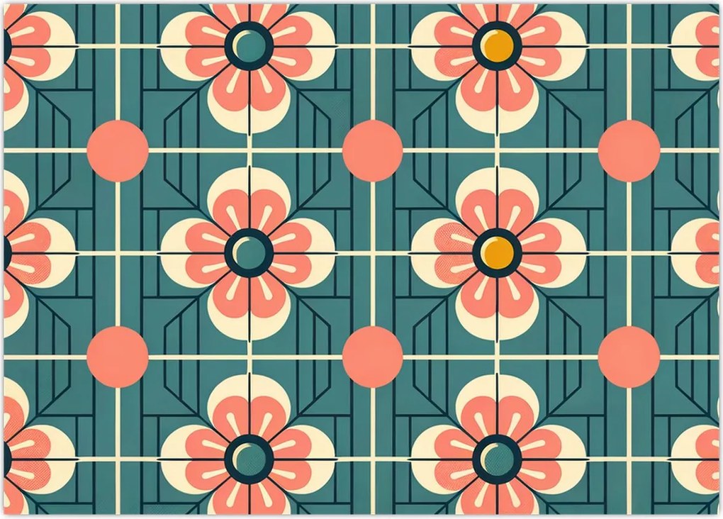 Obraz - Retro wzór z kwiatami (70x50 cm)
