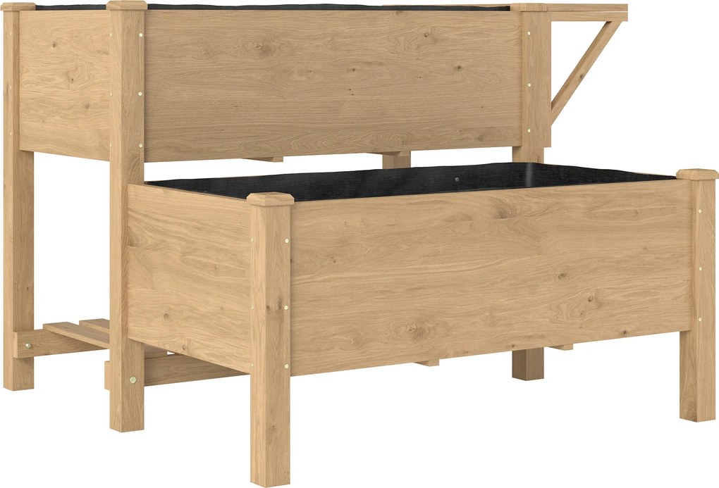 Outsunny Podwyższona grządka dwupoziomowa z wkładką z włókniny, drewno 119,5 x 102 x 76,5 cm jasnobrązowa | Aosom PL