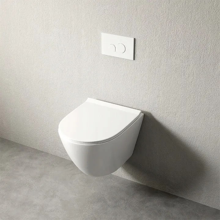 Miska WC biała rimless z deską wolnoopadającą duroplast – toaleta podwieszana z wirowym spłukiwaniem