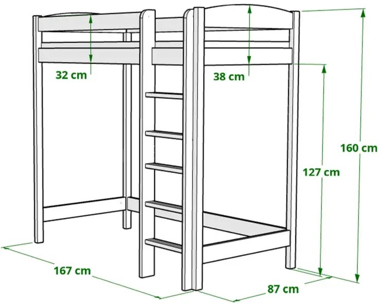 Dziecięce łóżko piętrowe pojedyncze, sosna N7-C89