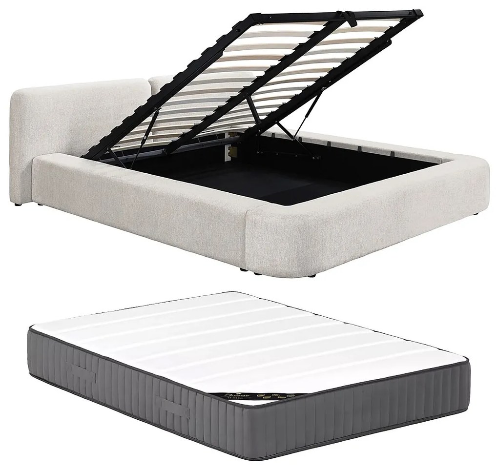 Łóżko ze skrzynią  180 x 200 cm - Tkanina - Beżowy + Materac - JUDALO od Maison Céphy