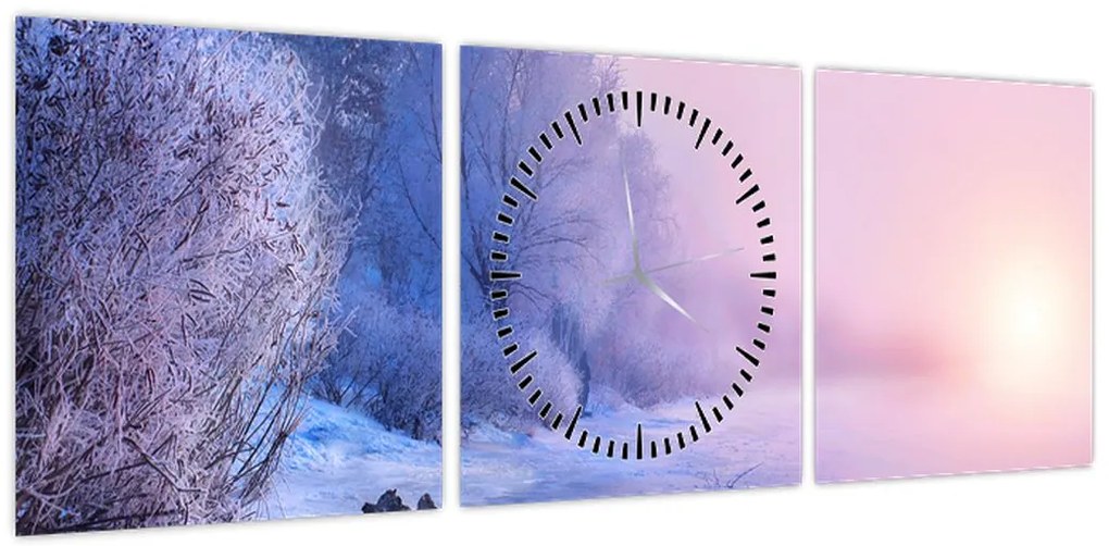 Obraz - Zamarznięta rzeka (z zegarem) (90x30 cm)
