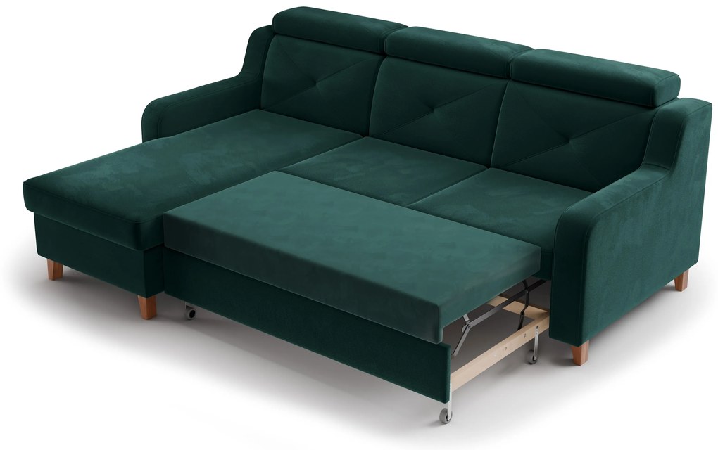 Narożnik Laksaro z funkcją spania lewostronny - zielony welur Trinity 28