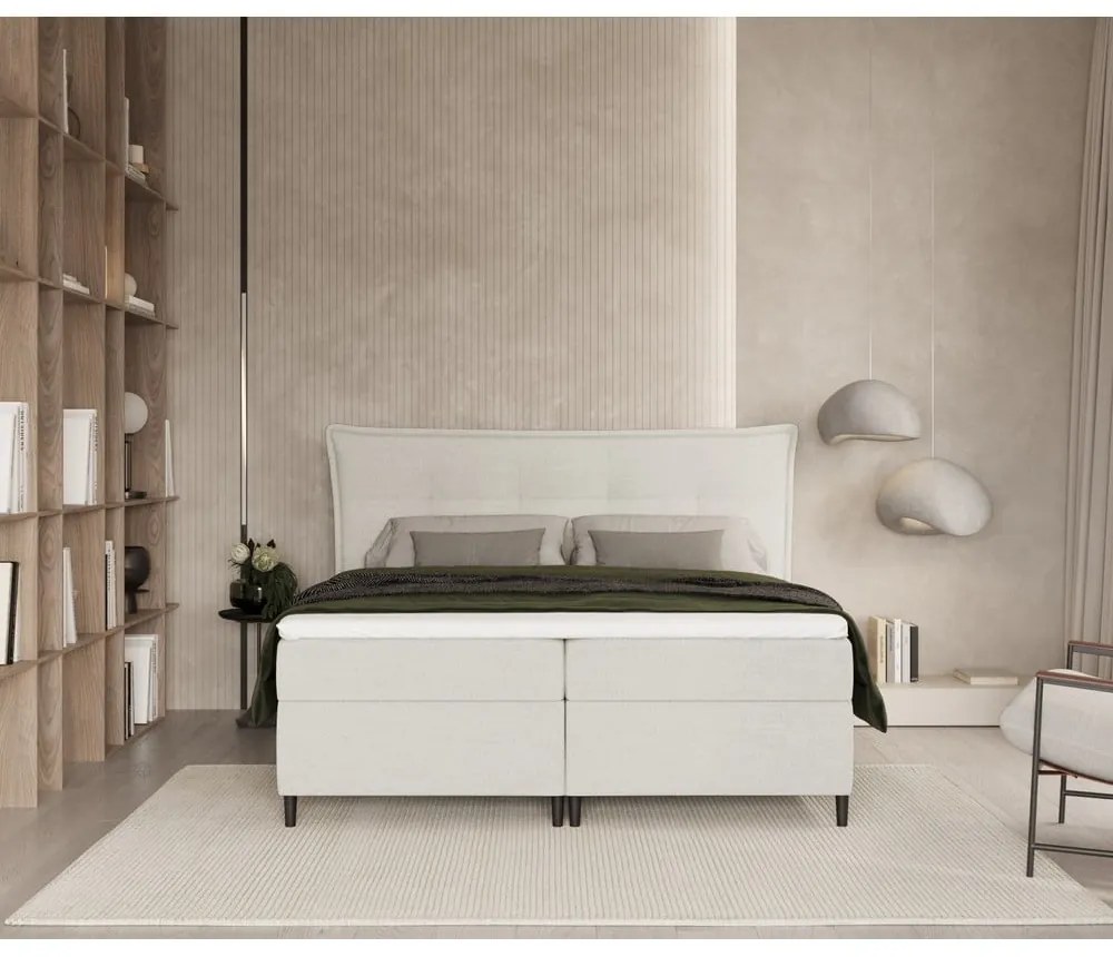 Kremowe łóżko boxspring ze schowkiem 180x200 cm Sinai – Maison de Rêve