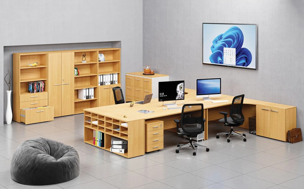 Szafa ubraniowa biurowa PRIMO WOOD, 3 półki, drążek do szafy, 800 x 500 x 1781 mm, buk