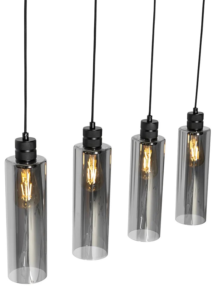Nowoczesna lampa wisząca czarna z przydymionym szkłem 4-punktowa - Stavelot Nowoczesny Oswietlenie wewnetrzne
