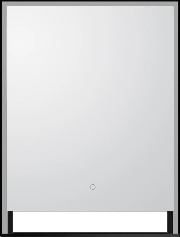 Prostokątne podświetlane lustro łazienkowe z funkcją przeciwmgielną i wbudowaną półką - Matowa czarna ramka - 60 x 80 cm - VALONERA