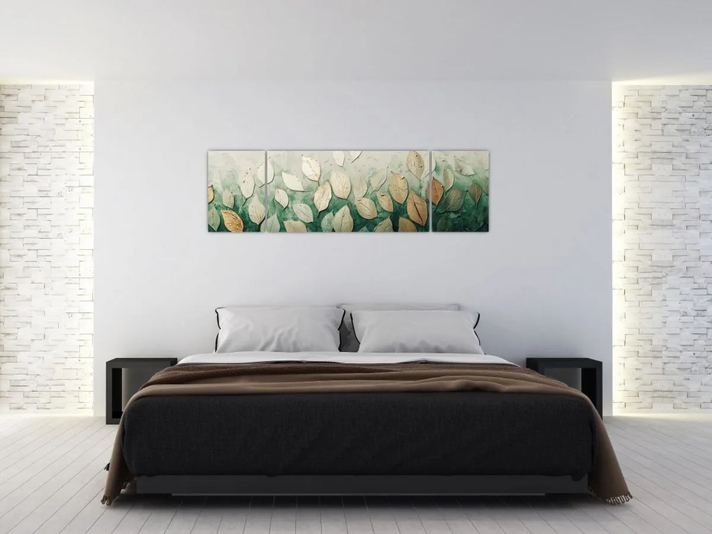 Obraz - Złoto-zielone liście (170x50 cm)