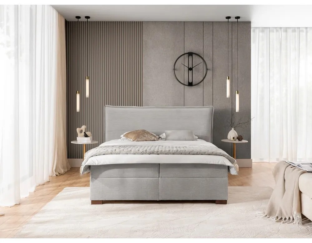 Jasnoszare łóżko kontynentalne ze schowkiem 140x200 cm Lysa – Ropez