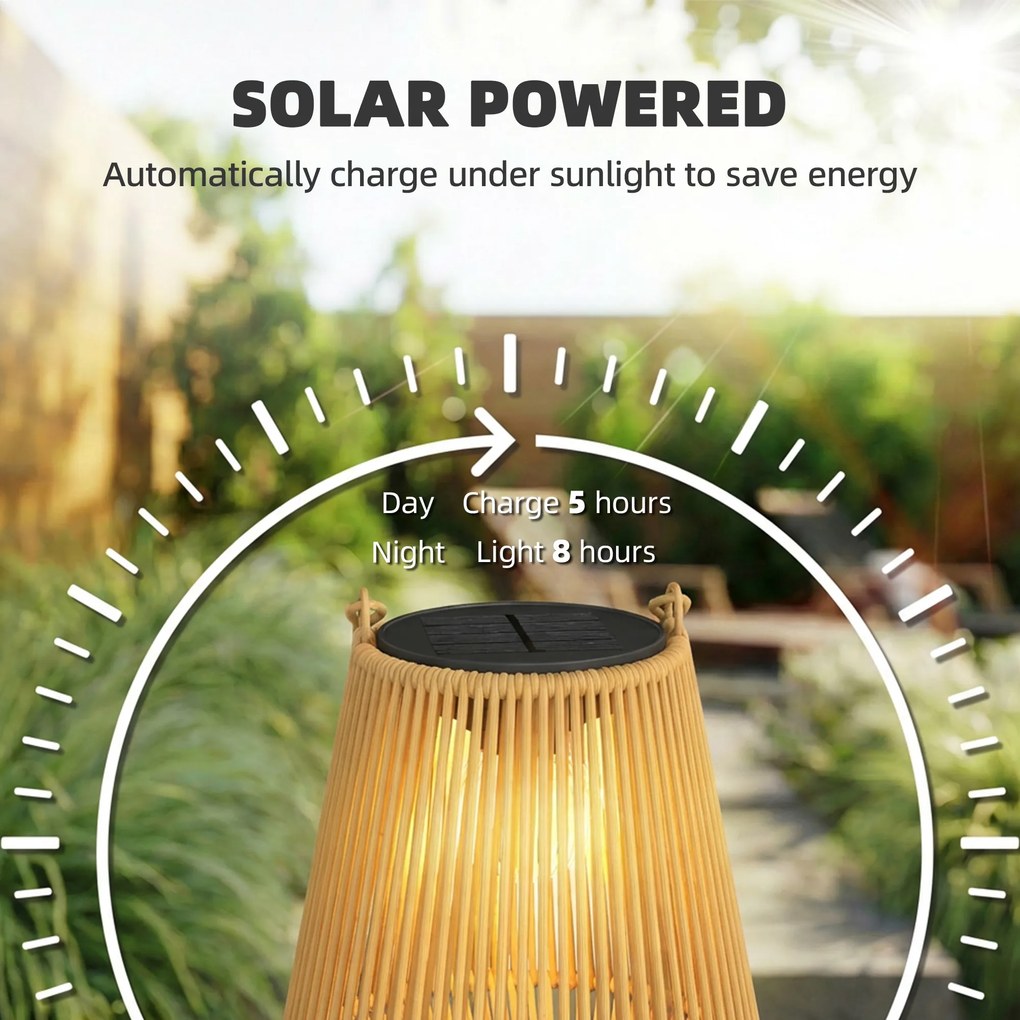 Outsunny Zestaw 2 Lamp Solarnych Rattanowych Wiszących IP44 Wodoodporne Lampy na Balkon i Taras Brązowe | Aosom PL