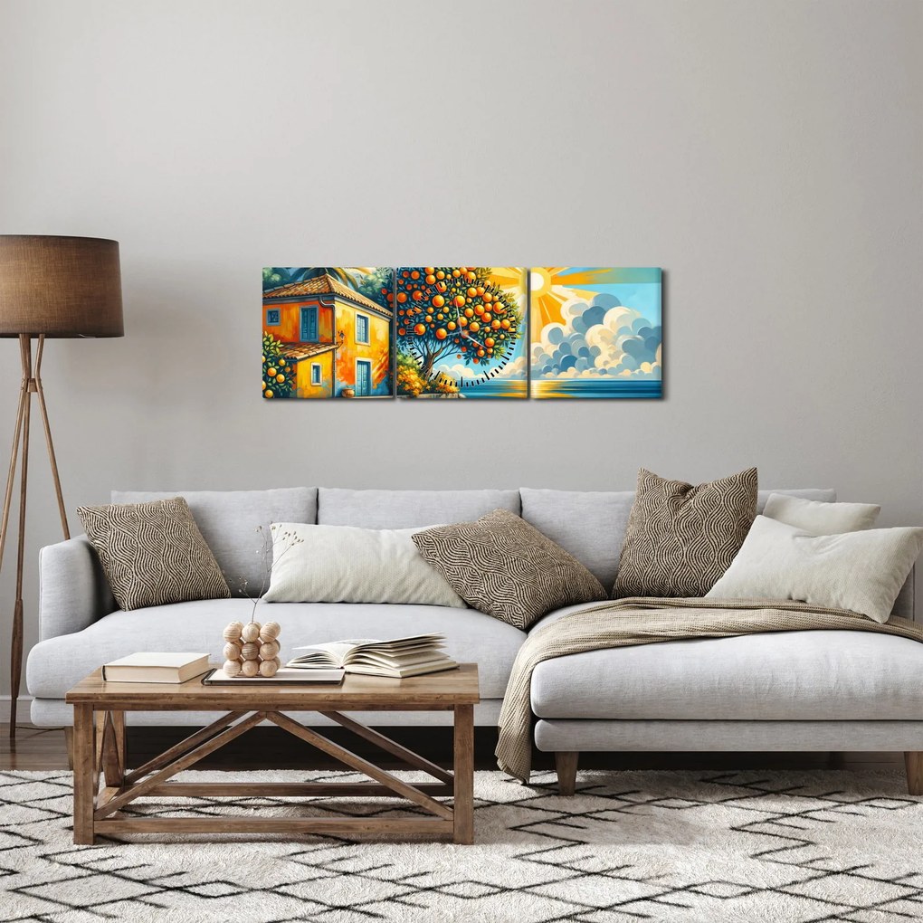 Obraz - Dom z pomarańczami I. (z zegarem) (90x30 cm)