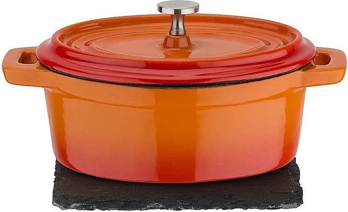 Mini Cocotte GSW z Masywnej Stalowej Żeliwa Pomarańczowa, Kompatybilna z Indukcją, Pokrywka Design i Podstawka z Łupka