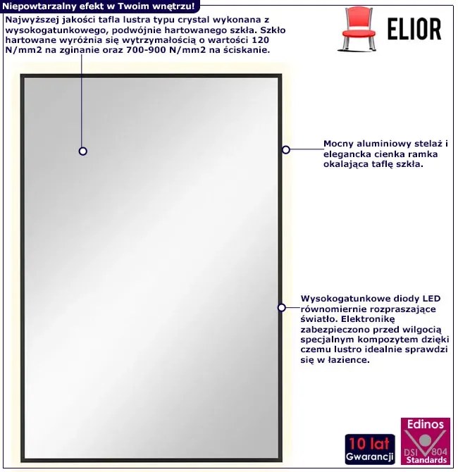 Czarne lustro prostokątne led 60x90 cm M1-N84