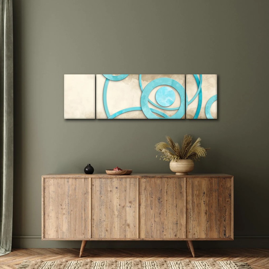Obraz - Niebieskie koła na akwareli (170x50 cm)