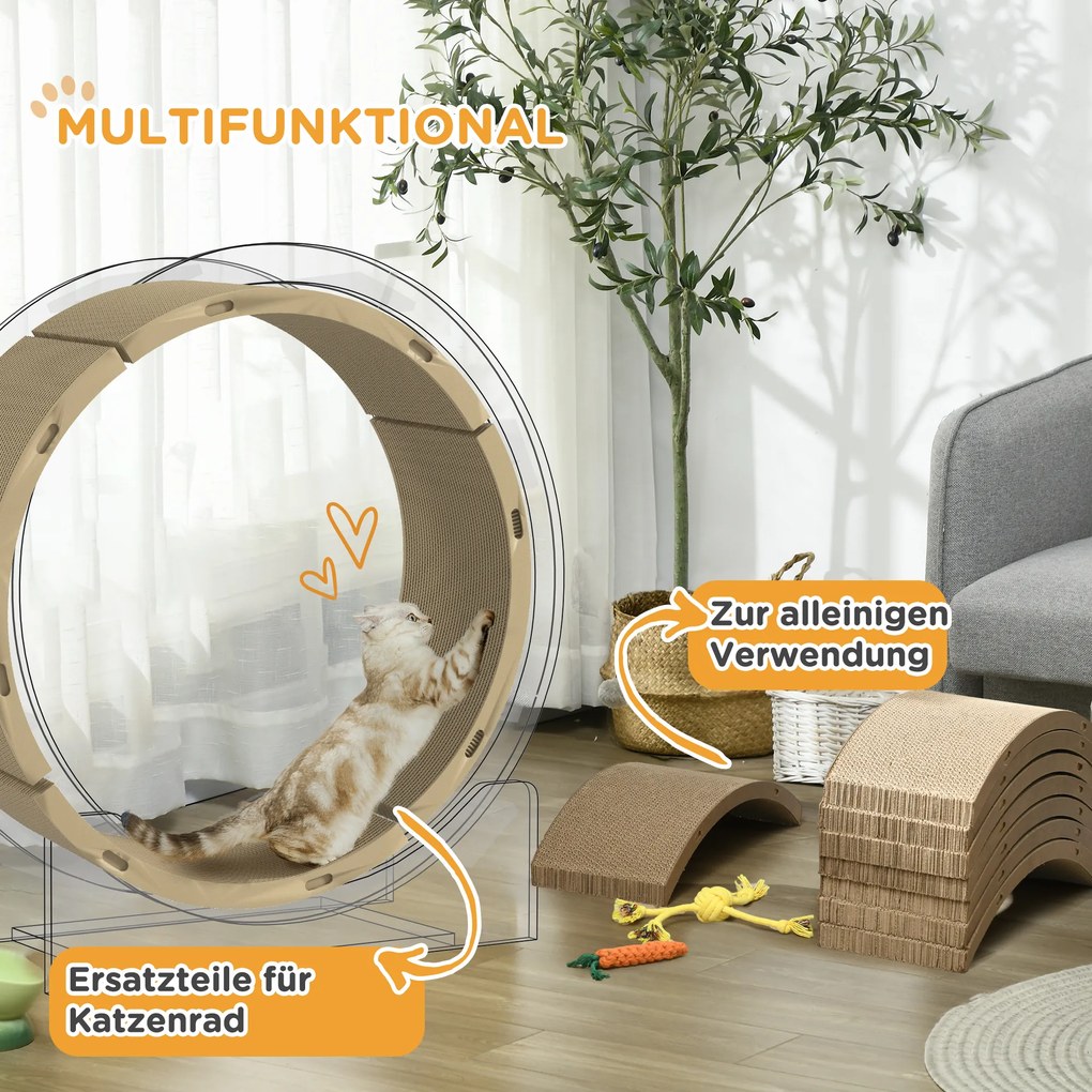 PawHut Zestaw drapaków do kołowrotka dla kotów, obsługa do 5kg, 55x25,5x3cm, Brąz