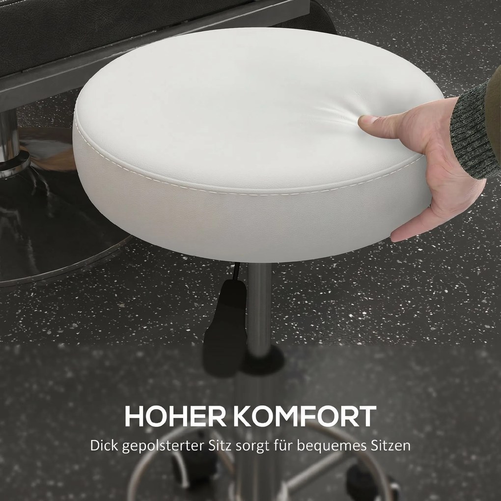 Vinsetto Taboret salonowy, regulowany wysokościowo, ekoskóra, do 110 kg, Ø42x50-64H cm, biały | Aosom PL