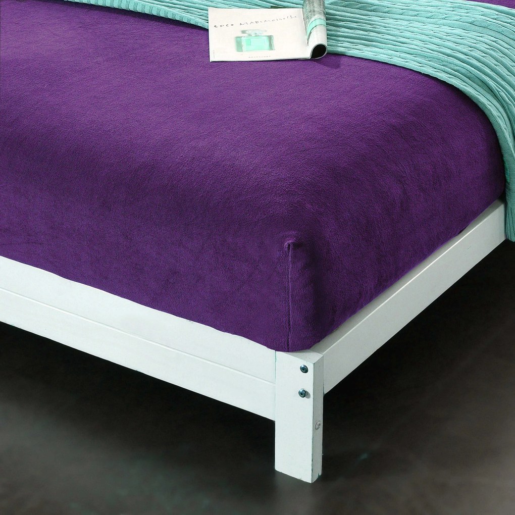 PrzytulneMieszkanie.pl Prześcieradło z mikropluszu SOFT 90x200 cm ciemnofioletowe