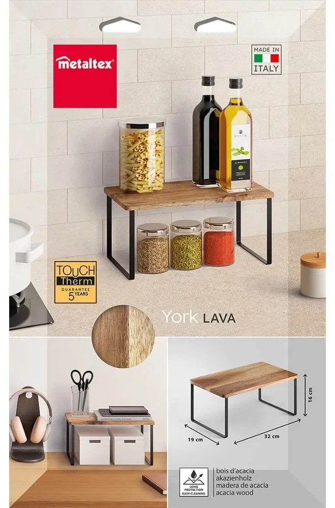 Drewniana dodatkowa półka w czarno-naturalnym kolorze 32x19 cm York – Metaltex