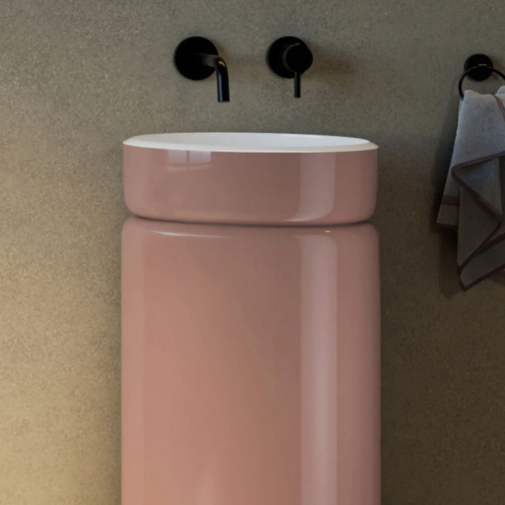 Umywalka z konglomeratu wolnostojąca okrągła 85 x 40 cm RONA Mocha Mousse matt / połysk bez przelewu : Wykończenie - w połysku