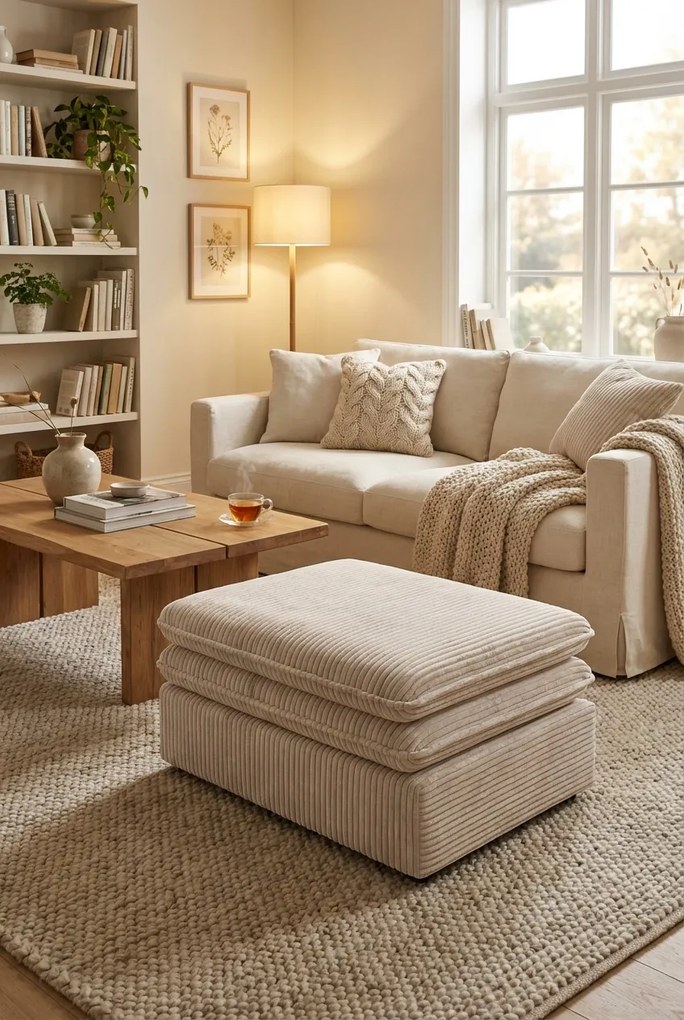 Beżowy kwadratowy puf sztruksowy S7-K01