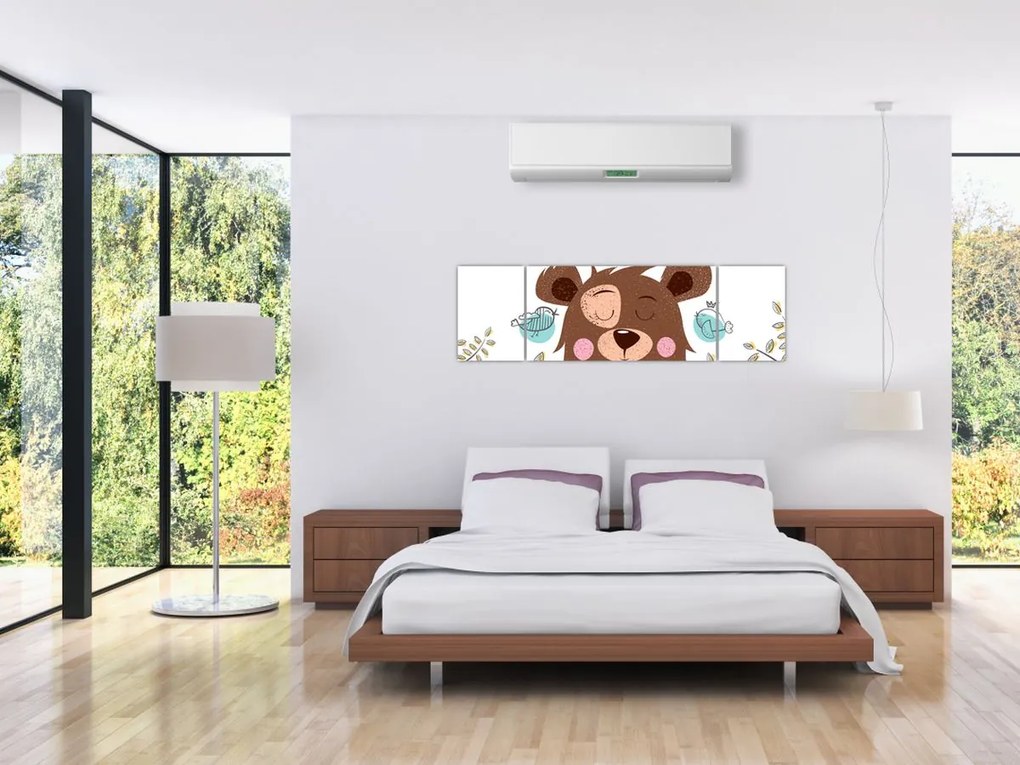 Obraz - Niedźwiadek z ptakami (170x50 cm)