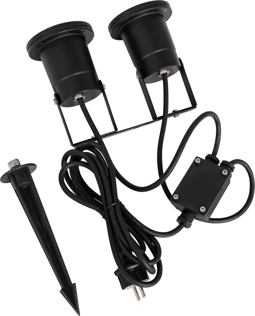 Nowoczesny reflektor ogrodowy czarny z przewodem i wtyczką 150 cm 2-źródła światła IP65 - Basic