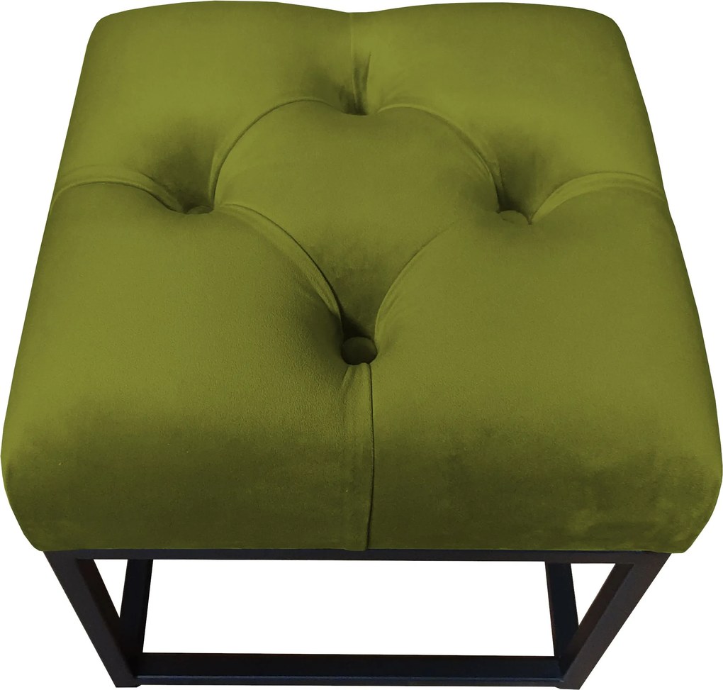 Pufa CHESTERFIELD tkanina Welur loft ławka podnóżek metal : Kolor Stelaża - Czarny , Kolor tkaniny - VELVET - BL75, Typ tkaniny - Velvet