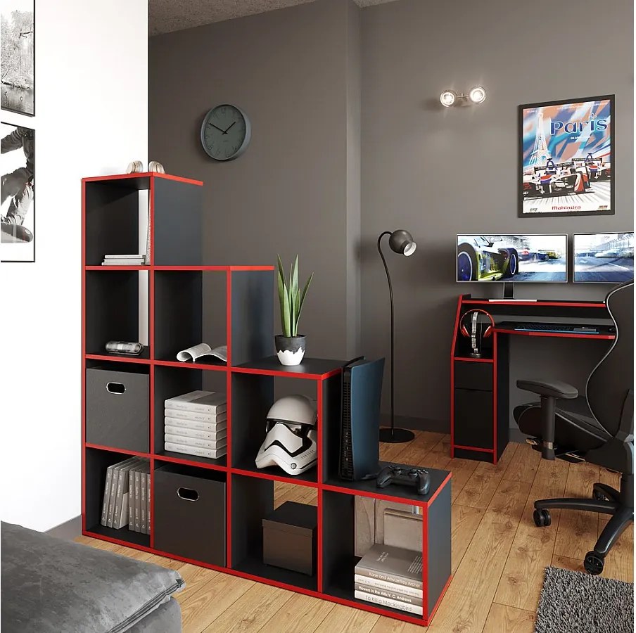 Półka na schody czarny/czerwony 142.5x29x140