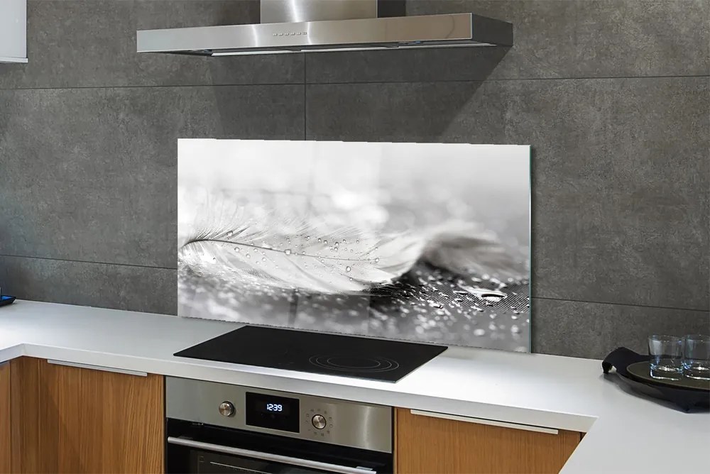 Szklany Panel Delikatne Krople na Piórku