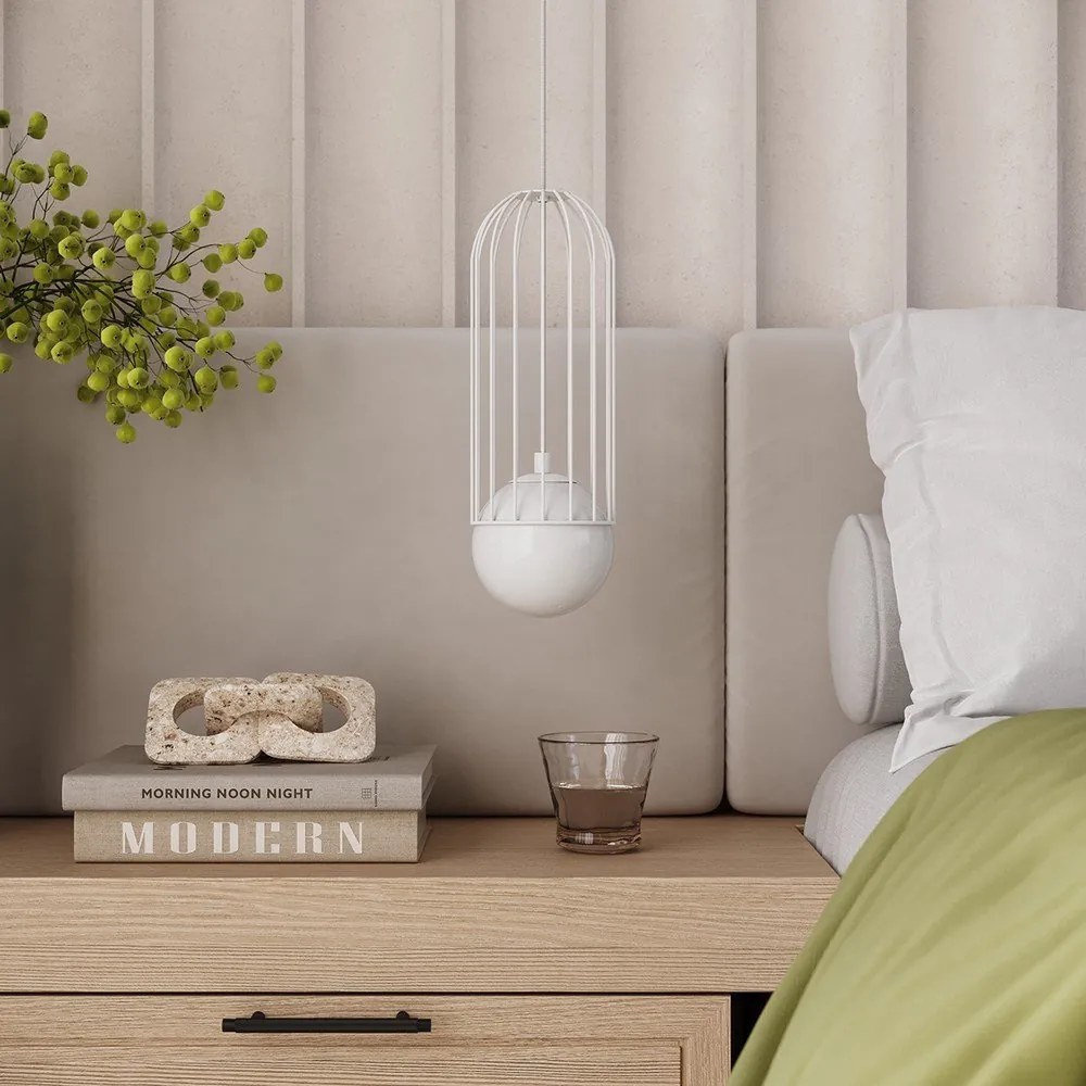 Biała lampa wisząca ze szklanym kloszem Belinda – Sollux