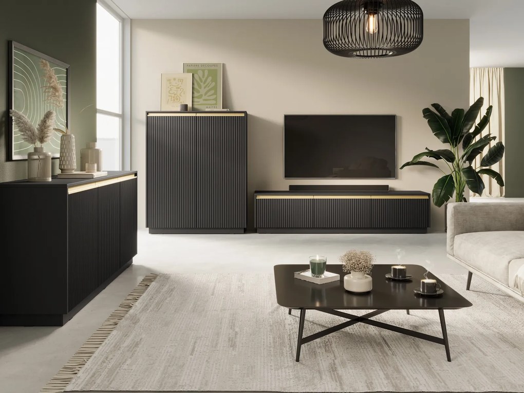 Dwudrzwiowa komoda ryflowana Royal K104, kolor czarny