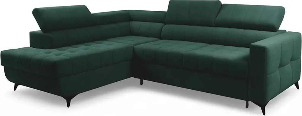 Narożnik Nardo L z funkcją spania lewostronny - zielony welur Bluvel 78