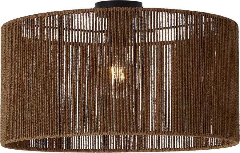 Lampa sufitowa czarna z brązowym abażurem z papierowego sznurka 50/50/25 - Combi