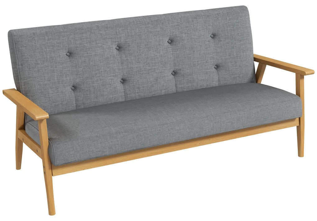 HOMCOM Trzyosobowa sofa tapicerowana, drewno kauczukowe, 154,5 x 69,5 x 73 cm, Szary